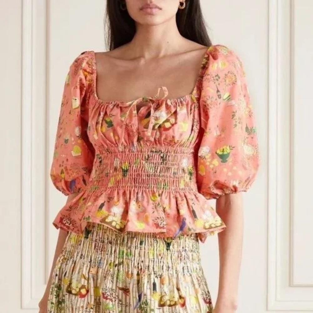 Rhode Jodie Shirred Printed Cotton-Poplin Top - Picture 10 of 10